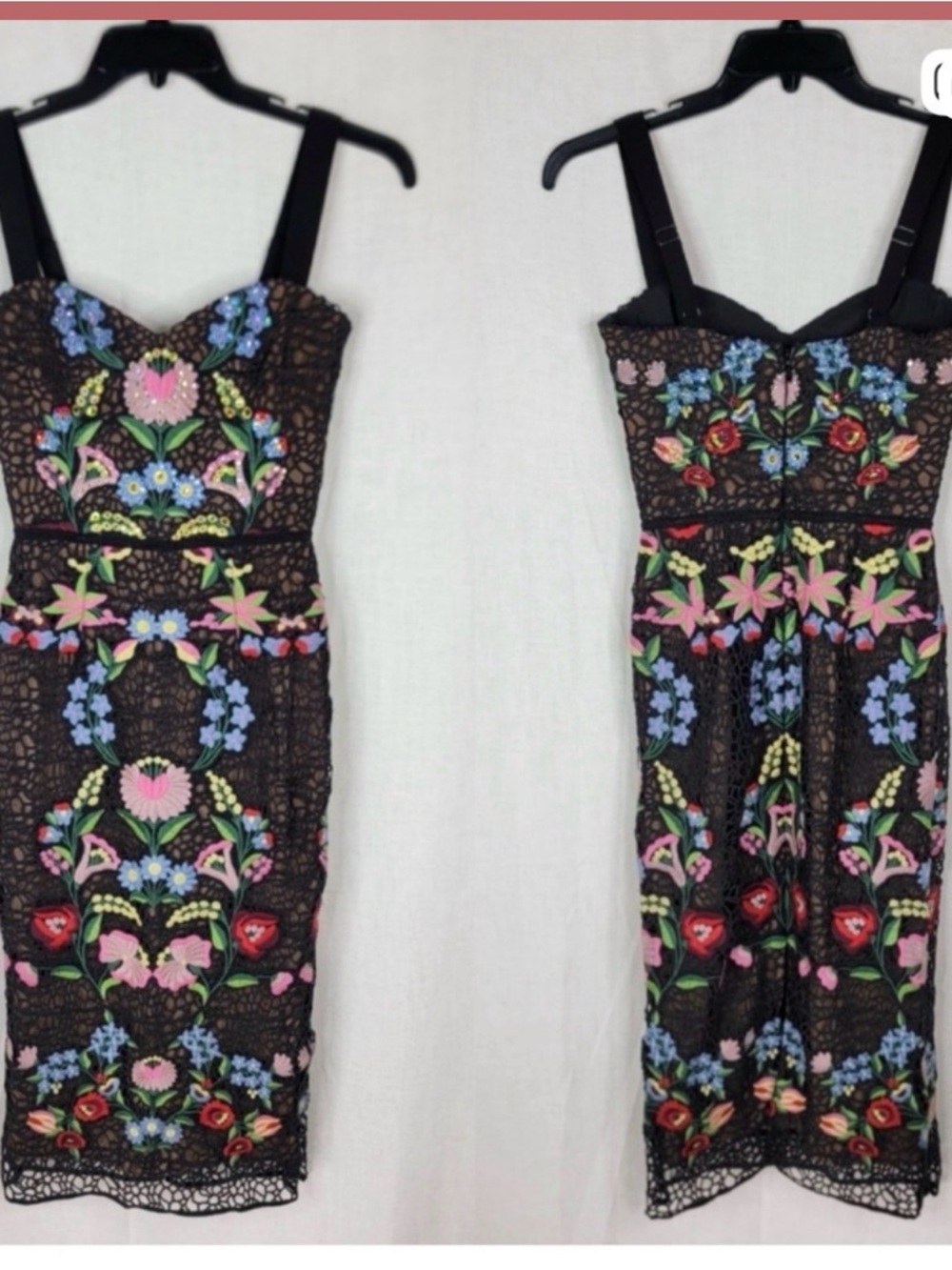 Dress the Population Black Floral-Embroidered Lace Midi Dress
